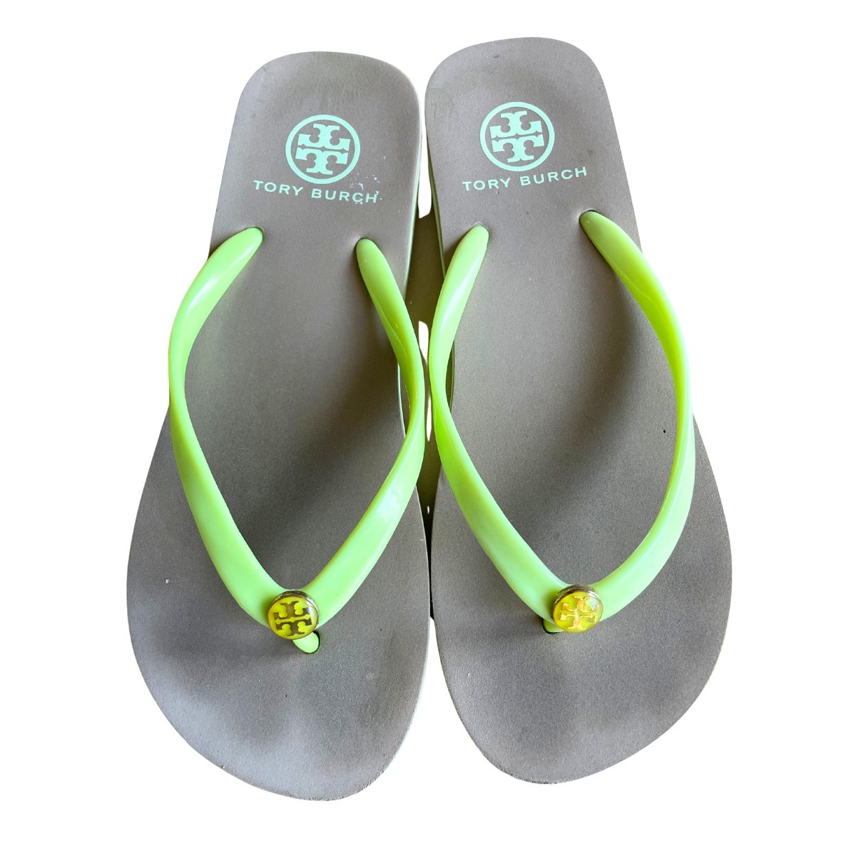 Tory Burch Lime GreenYellow Rubber Flip Flops  Size 75ish Maybe 8